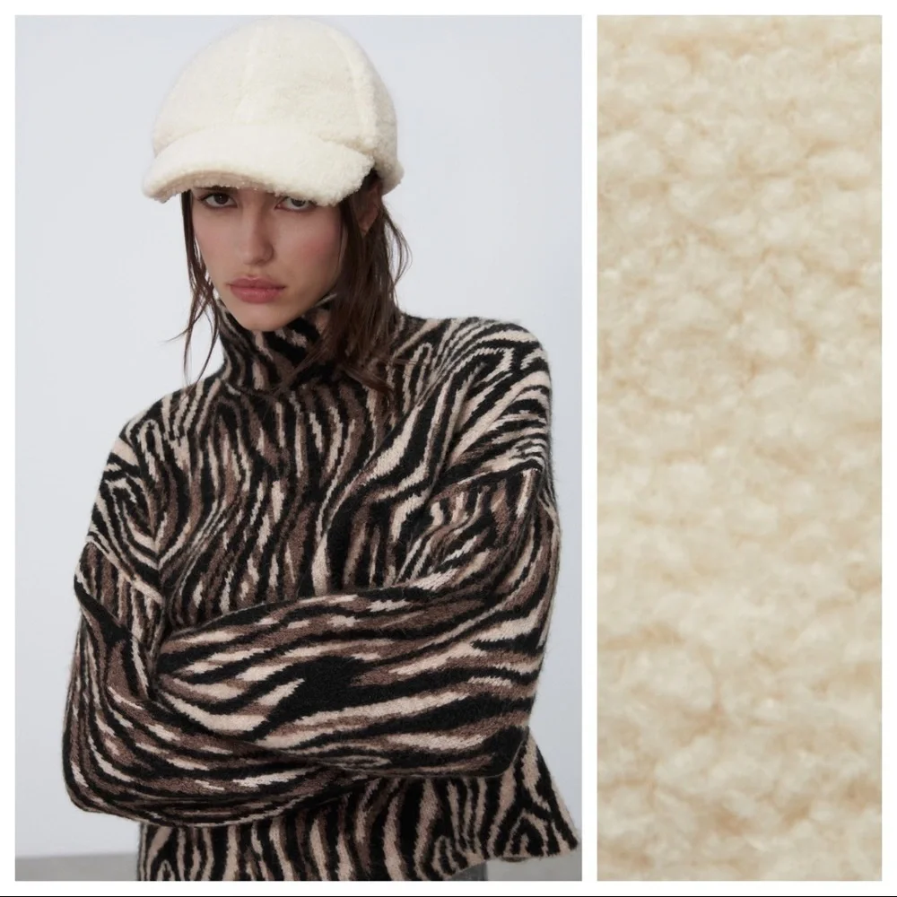 NWOT. Zara Cream Fleece Cap. Size S-M.